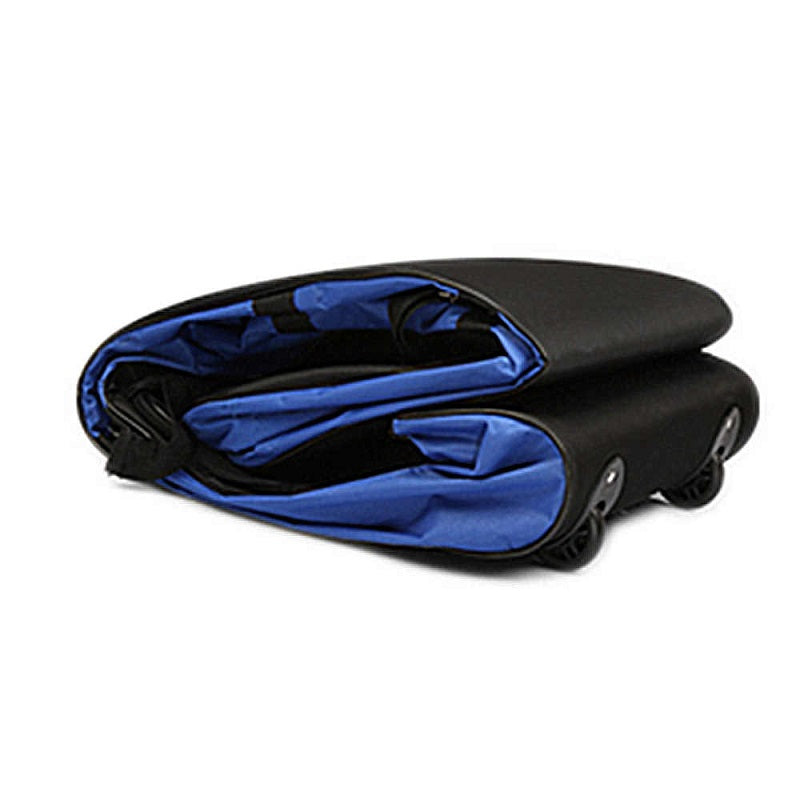 Golf travel bag standing upright showing size and shape