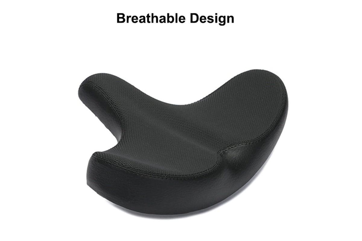 Side view of bike saddle showing ergonomic arc design