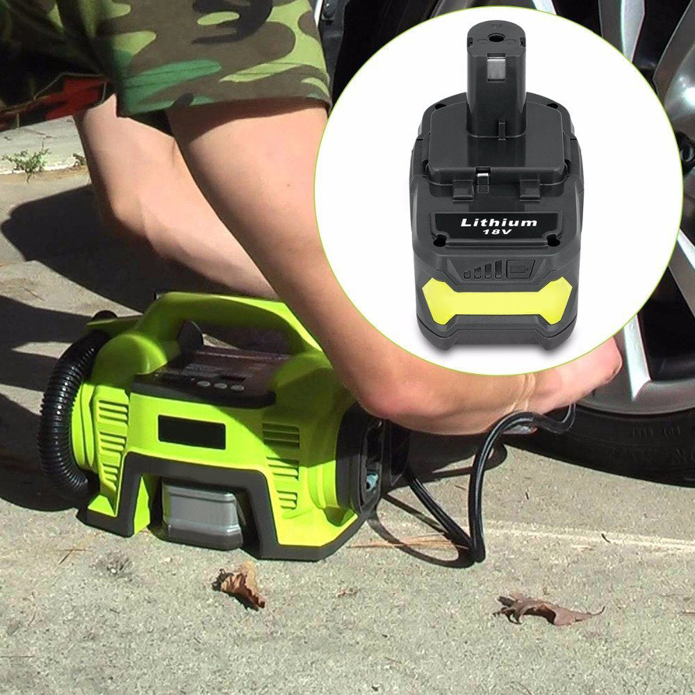 Ryobi 18V 3Ah battery next to compatible Ryobi charger