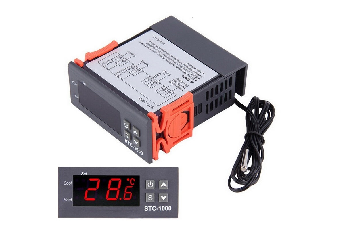 Close up of STC1000 temperature controller LED display and buttons