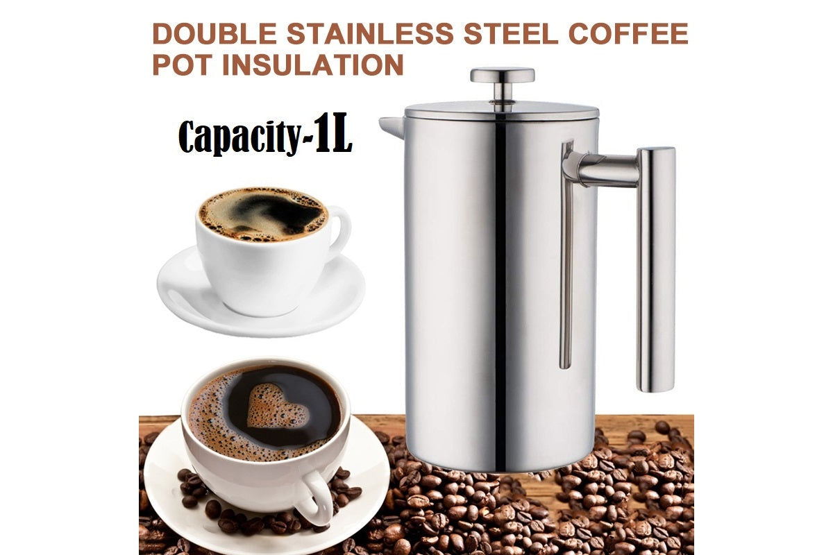 Close up of stainless steel filter in coffee plunger