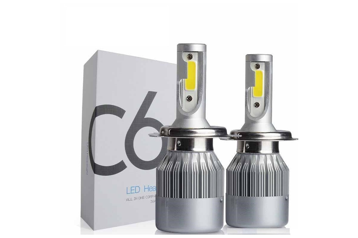Close up of H4 LED headlight bulb aluminium profile