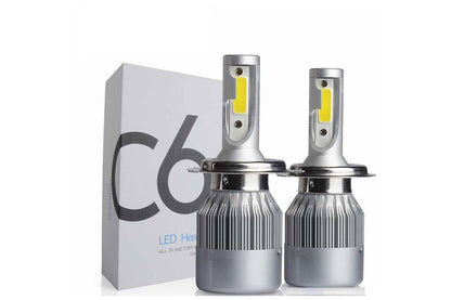 Close up of H4 LED headlight bulb aluminium profile
