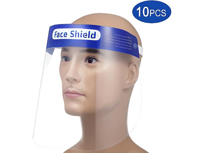 Side angle of protective face shield showing transparent PET material