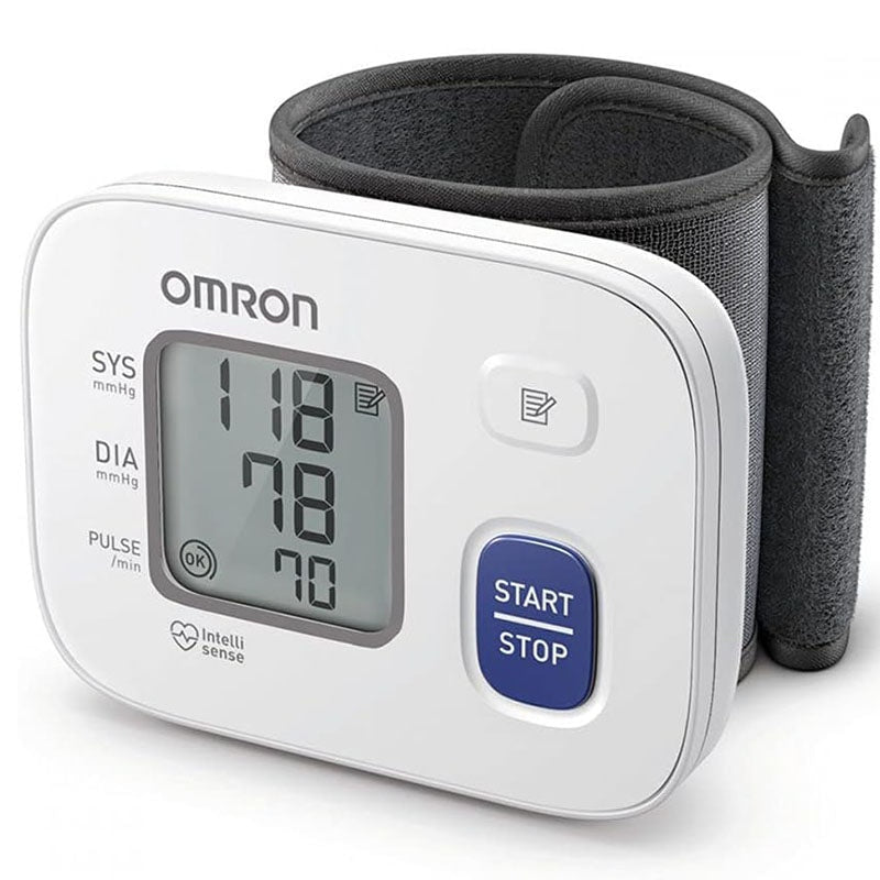 Omron blood pressure monitor wrist digital white front view
