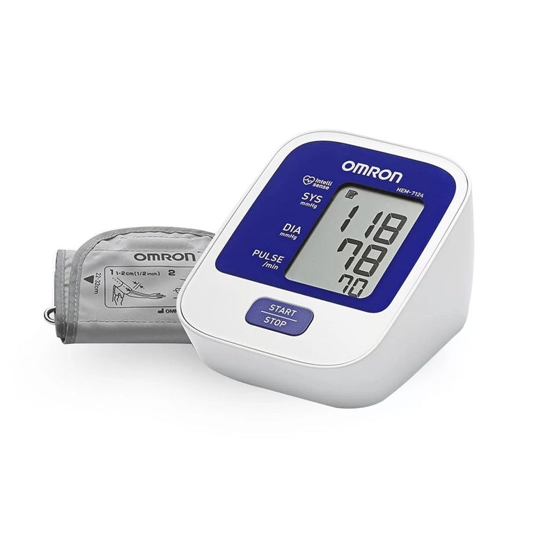 Omron blood pressure monitor HEM 7124 front view with digital display