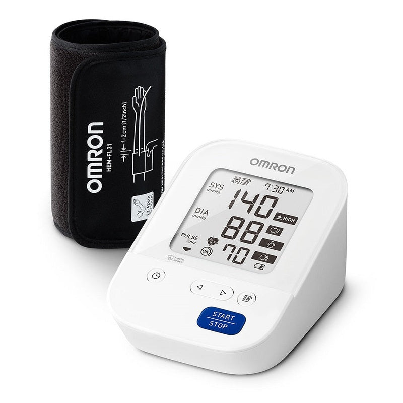Omron blood pressure monitor HEM7156 showing digital LCD display