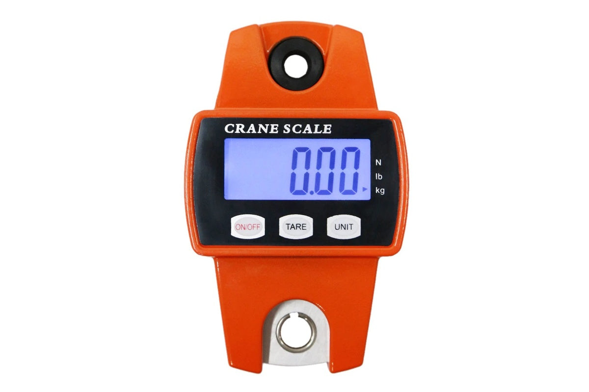 Close up of aluminium alloy case on crane scale hanging scale