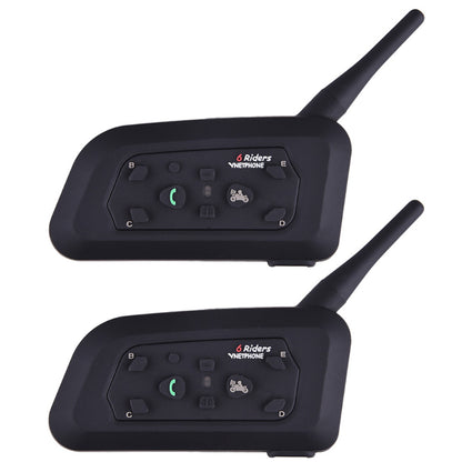 Top angle of black motorcycle helmet intercom headset with earphones
