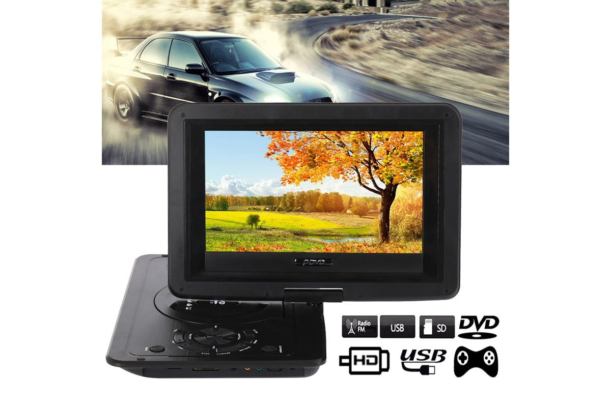 Side view of portable DVD player with USB and AV ports