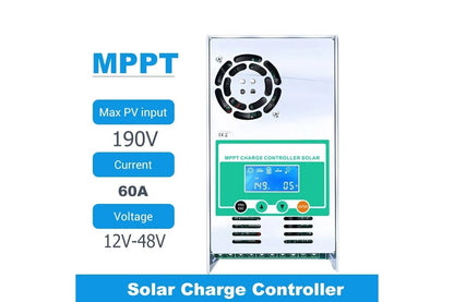 Close-up of MPPT Solar Controller 60A buttons and screen