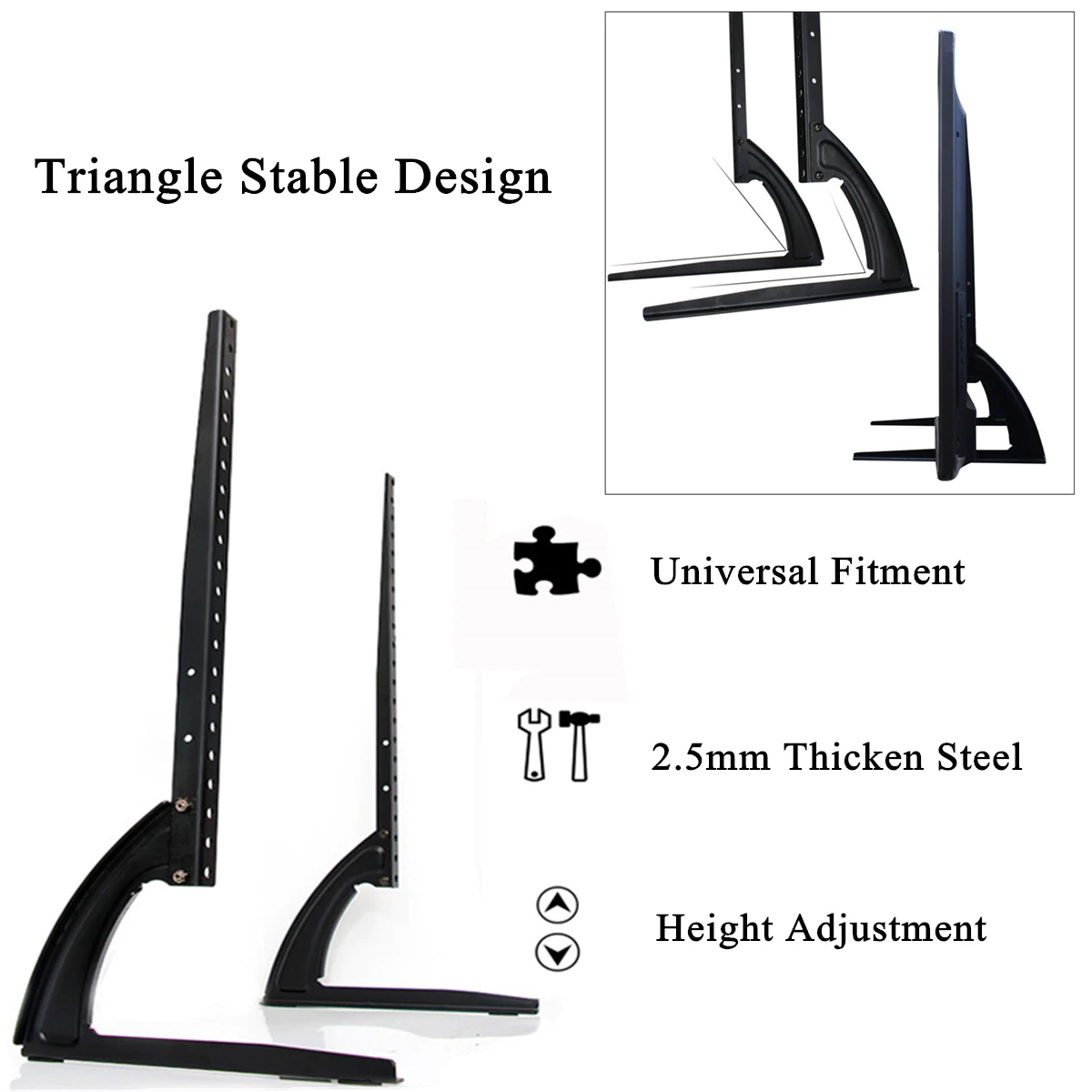 Top view of black steel TV stand for flat screens