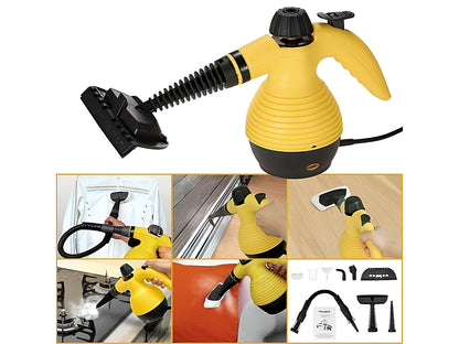 Steam cleaner with extended spray nozzle attached
