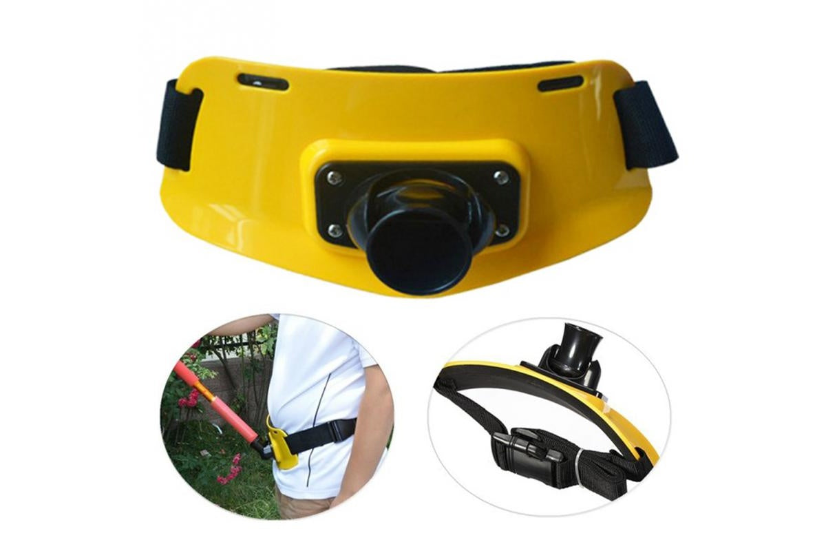 Side angle of fishing gimbal belt showing adjustable fastener and buckle