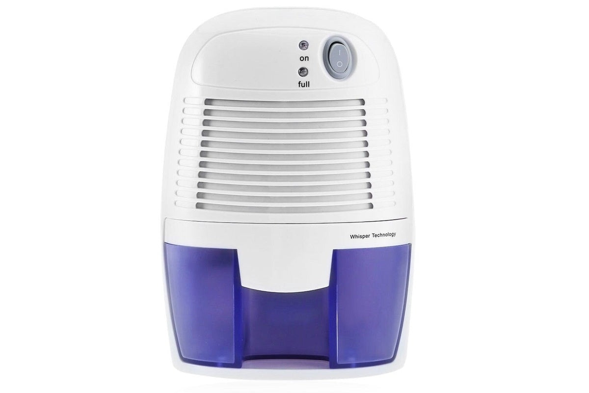 Side angle of portable dehumidifier highlighting USB power port