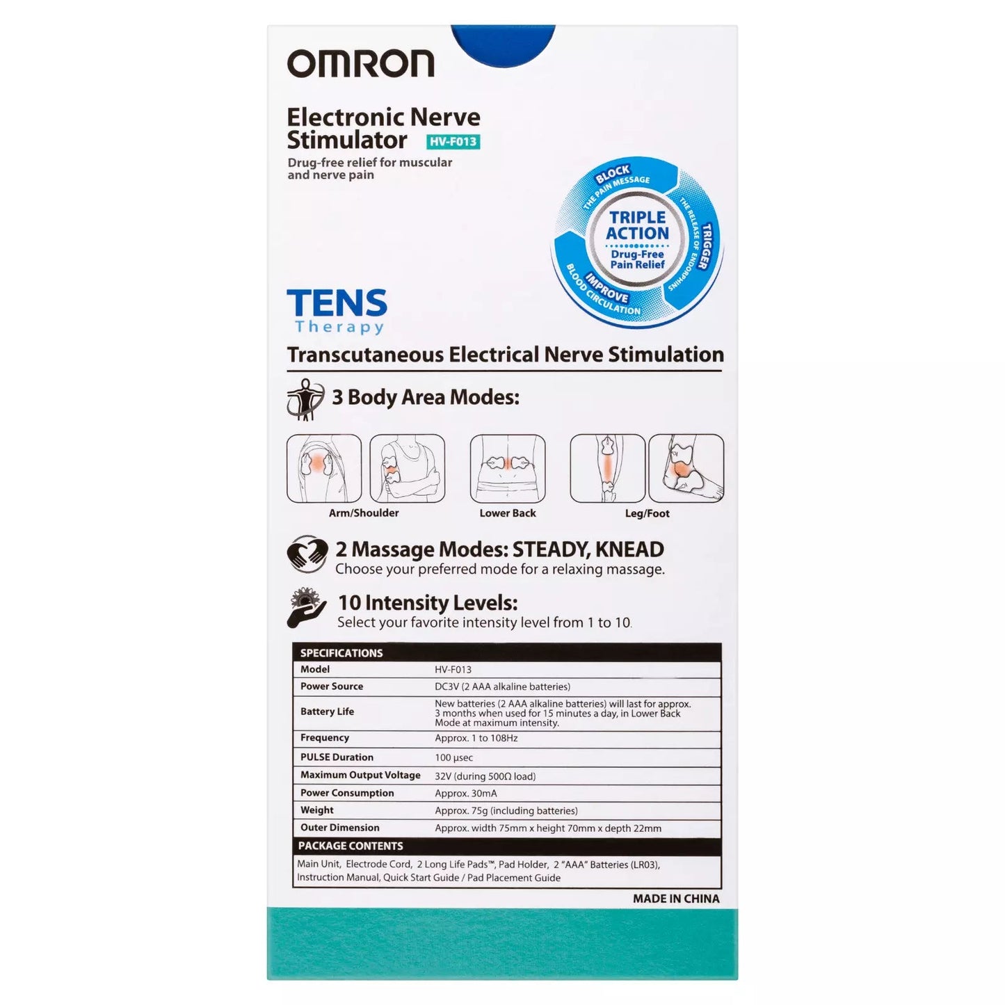 Omron TENS machine demonstrating knead massage setting