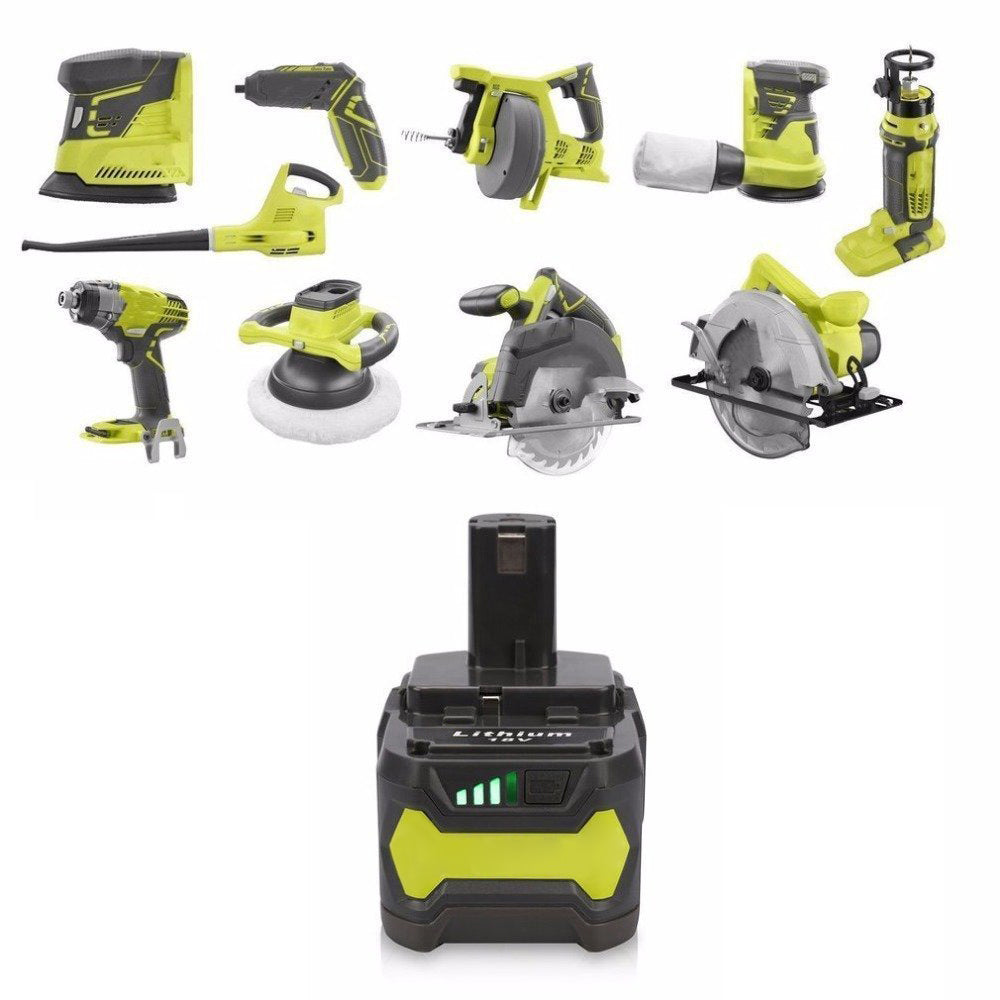 Top view of Ryobi 18V 3Ah battery with voltage markings