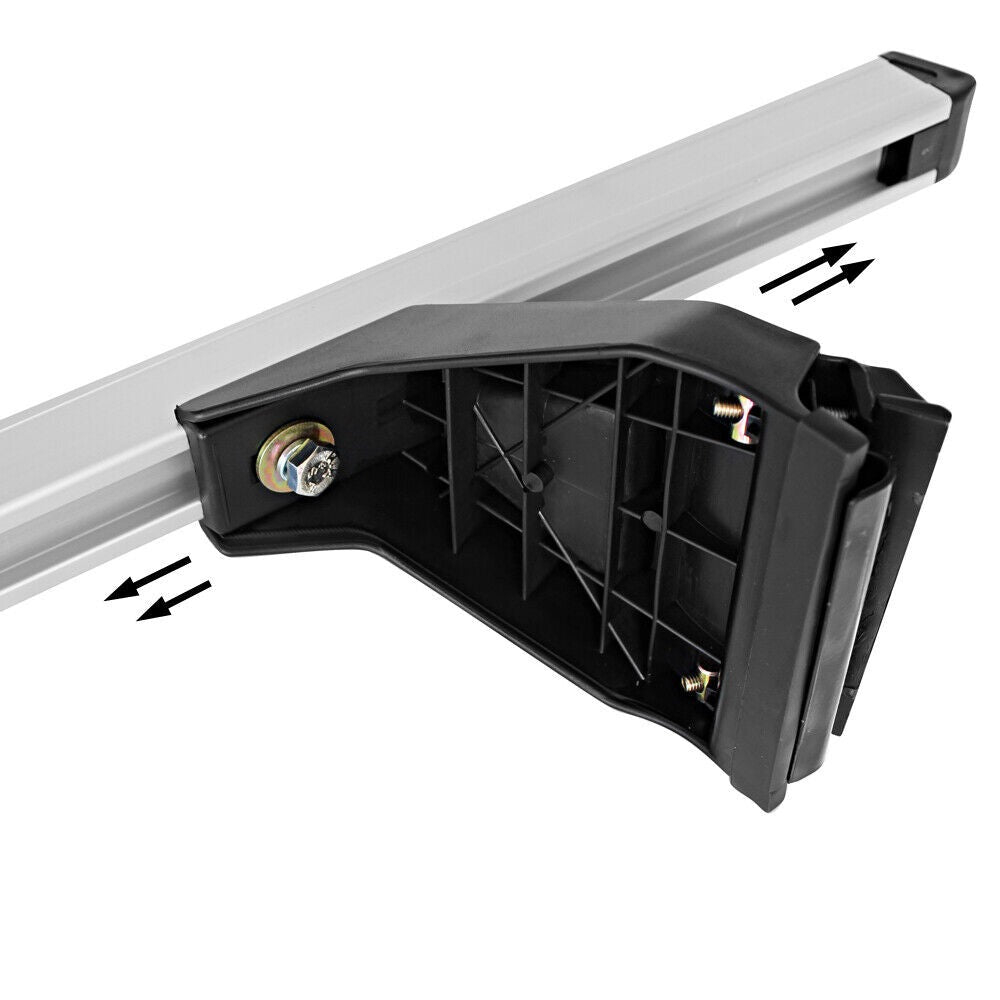Metal legs supporting elevated car roof rack cross bar
