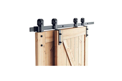 Close up of heavy duty carbon steel roller arm on barn door hardware