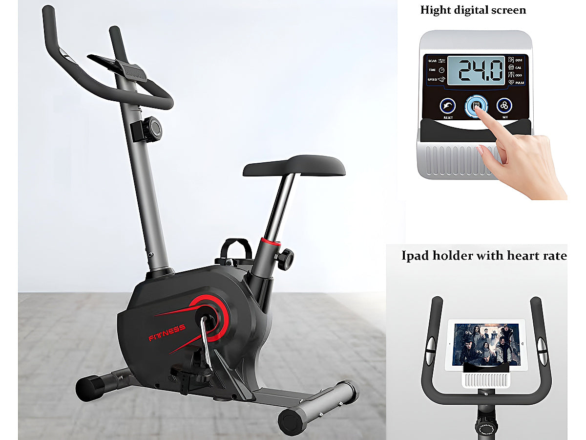 Back view of exercise bike showing sturdy steel tubing