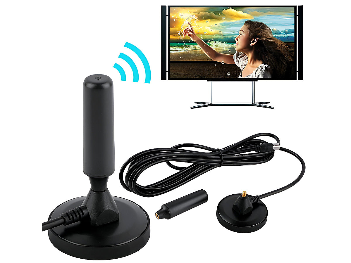 Side view of indoor Freeview aerial antenna with coaxial connector