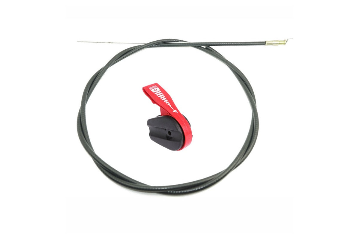 Close up of throttle switch lever handle for lawnmower control