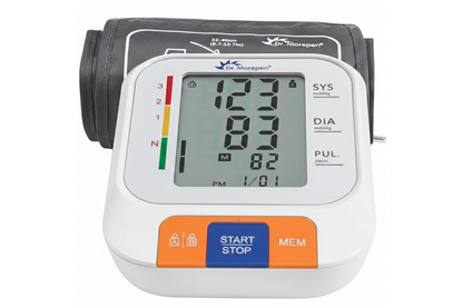 Side angle of blood pressure monitor with adjustable cuff attached