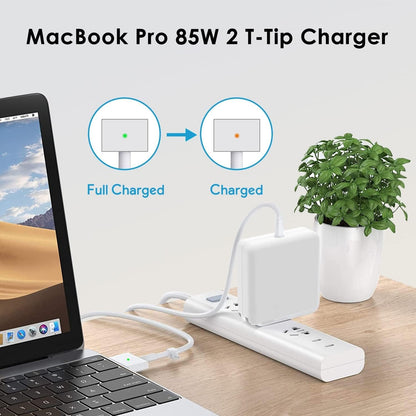 MacBook Pro charger 85W showing sturdy cable and connector