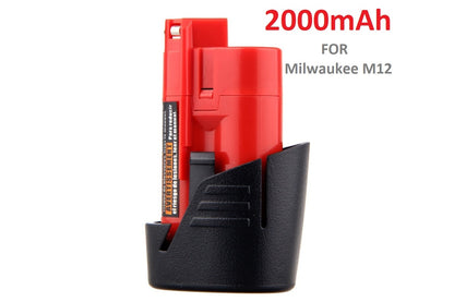 Close-up of Milwaukee M12 12V 2Ah battery terminals for tool connection