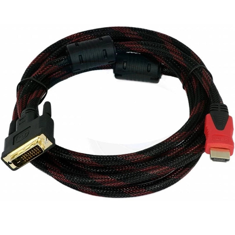 HDMI to DVI cable showing gold plated HDMI connector