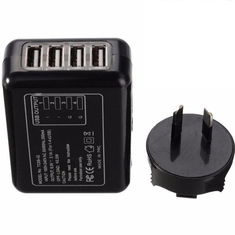 USB 4 port wall charger white front view with NZ plug