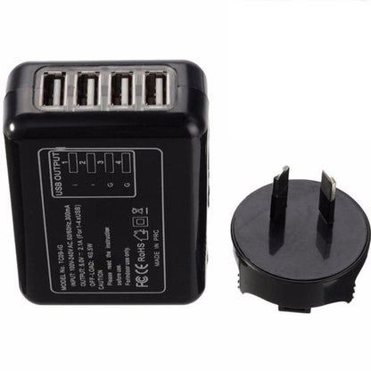 USB 4 port wall charger white front view with NZ plug