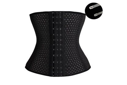 Close up of black neoprene material on waist trainer corset XL