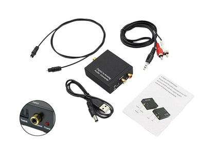Side angle of Digital Optical Toslink to RCA Audio Converter with USB power cable