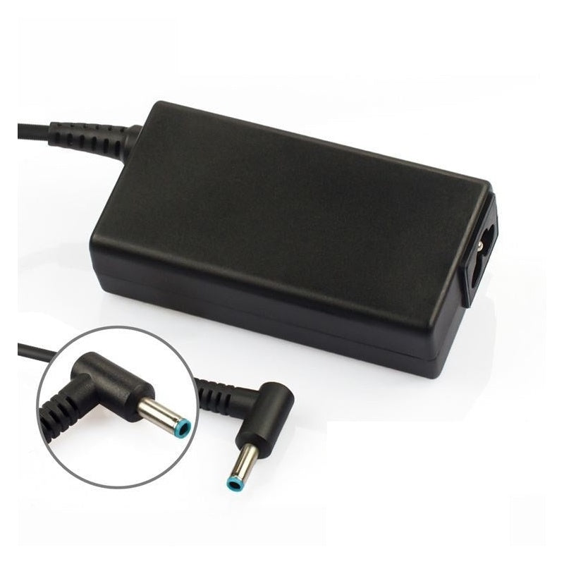 HP laptop charger 65W blue tip close-up view