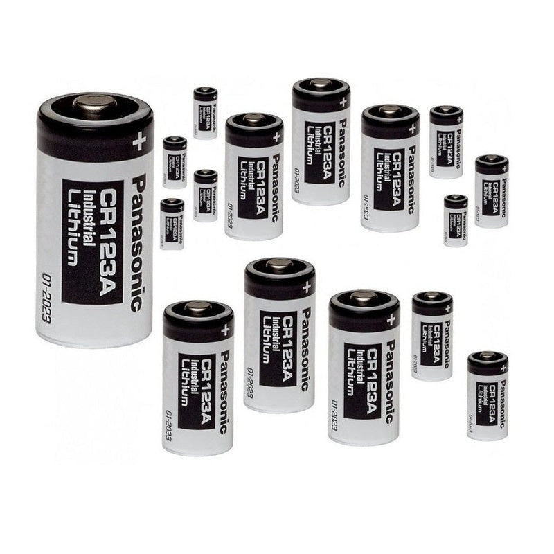 CR123A Panasonic battery close up showing size and label