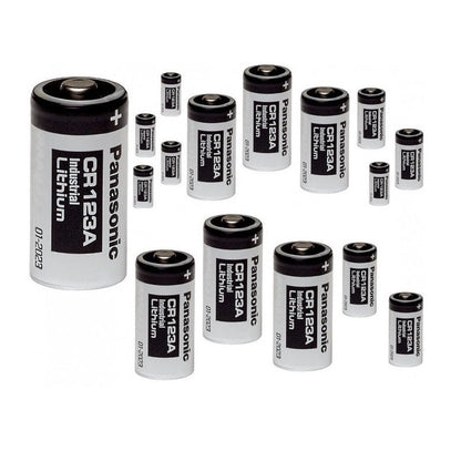 CR123A Panasonic battery close up showing size and label