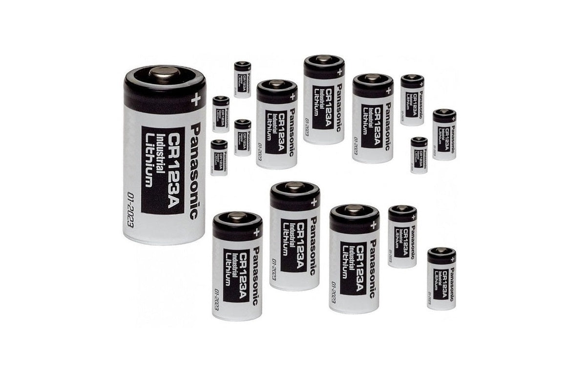 Side view of CR123A Panasonic battery with voltage details