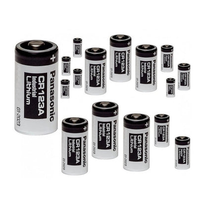 CR123A Panasonic battery side view showing compact size