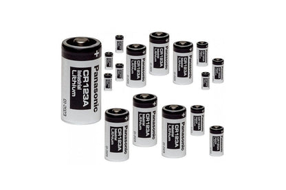 Top angle of CR123A Panasonic battery with clear label