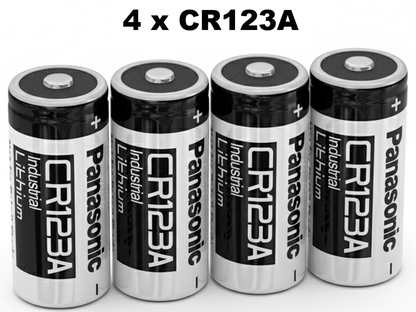 CR123A Panasonic battery with dimensions 17mm by 34mm