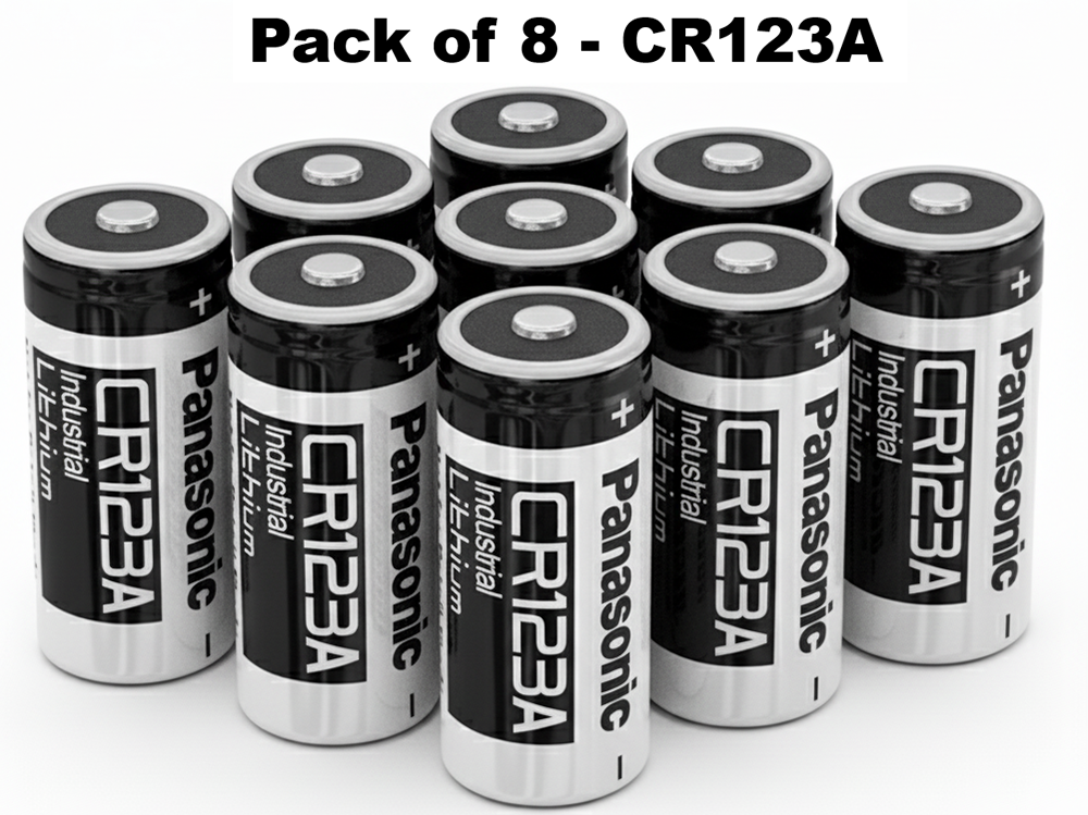 Side view of CR123A Panasonic battery highlighting size and shape