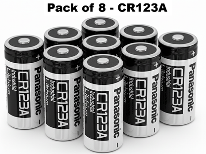 Side view of CR123A Panasonic battery highlighting size and shape