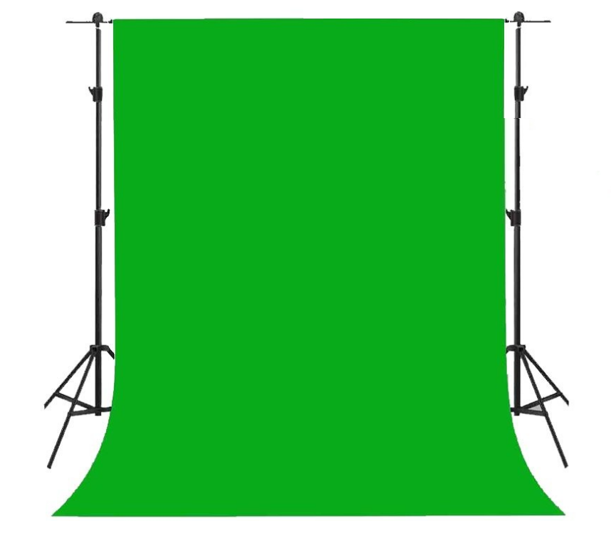 Green screen backdrop showing crease removal by heat method