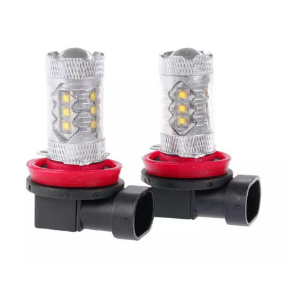 H11 LED fog light bulb showing pure white light output