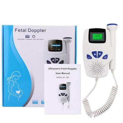 Fetal Doppler handheld monitor showing bicolor LCD screen
