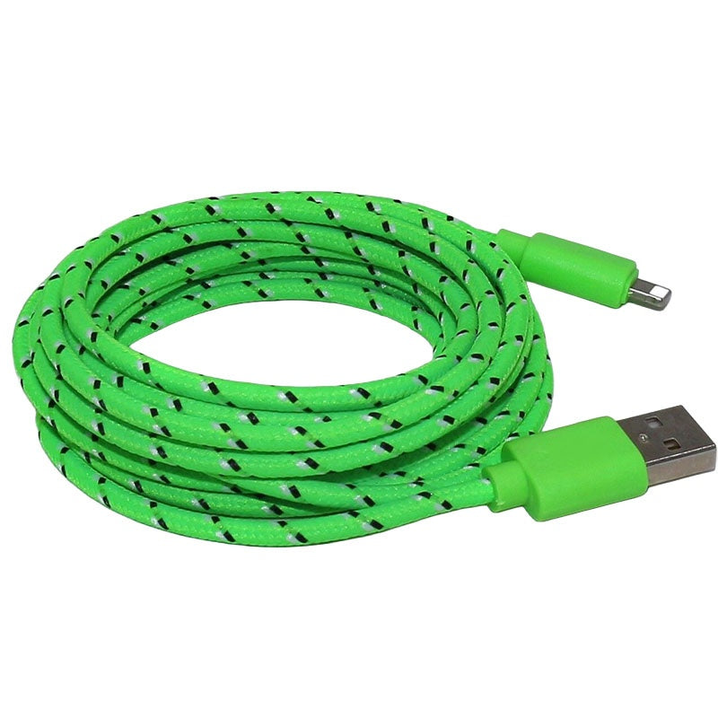 Green iPhone charger cable showing full 3 metre length