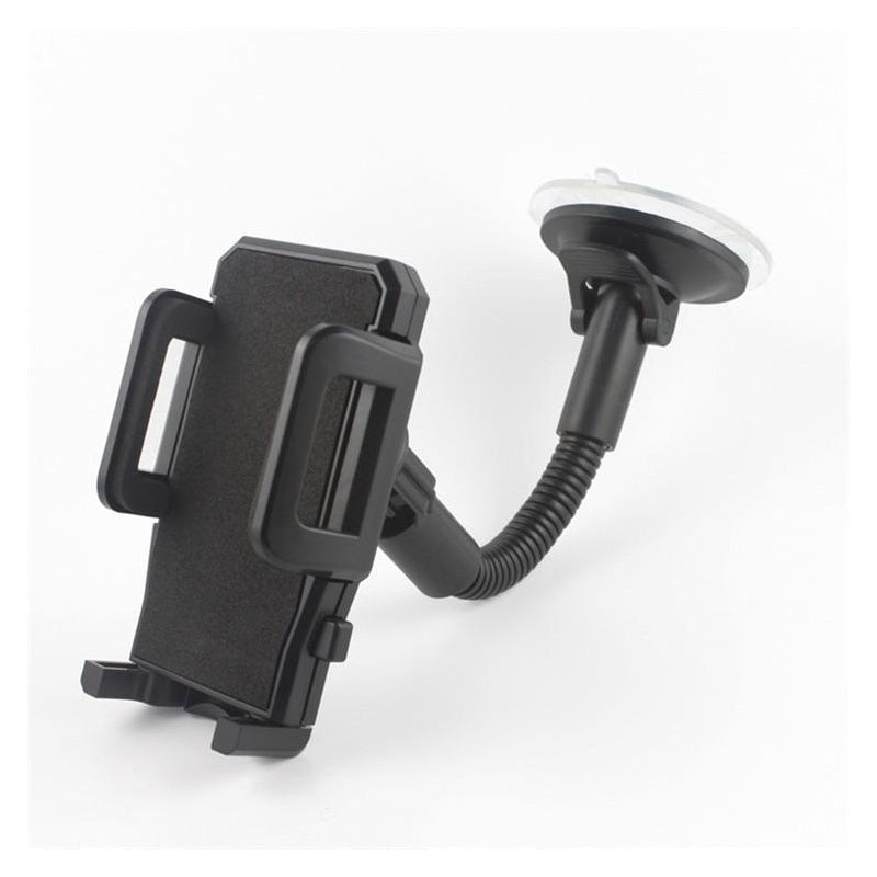 Car phone holder on windshield showing 360 degree rotation feature
