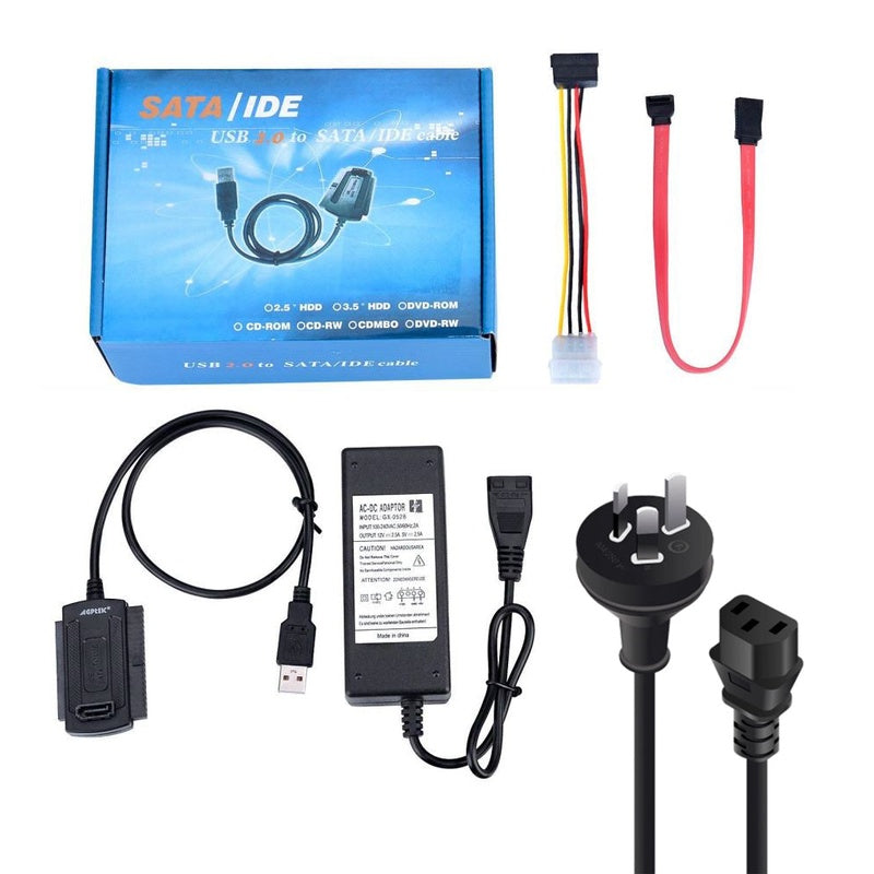 USB to SATA converter showing USB 20 connector and cable