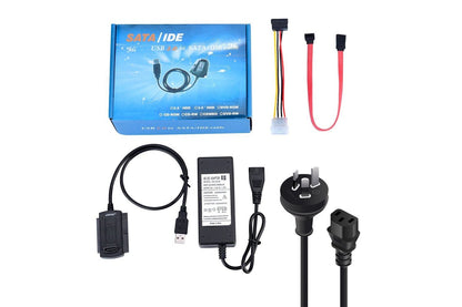 Side view of USB to SATA converter with SATA cable attached